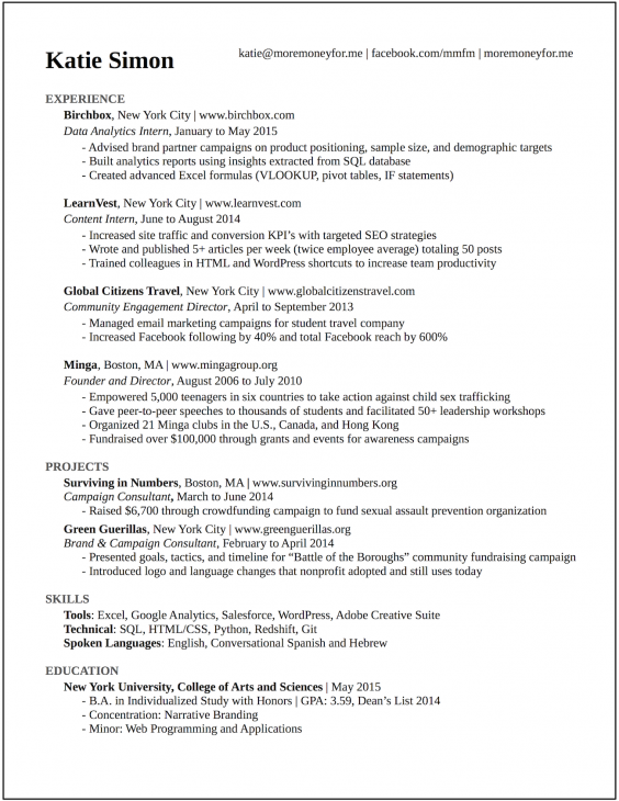 CV de Katie Simon. (Foto: Facebook)