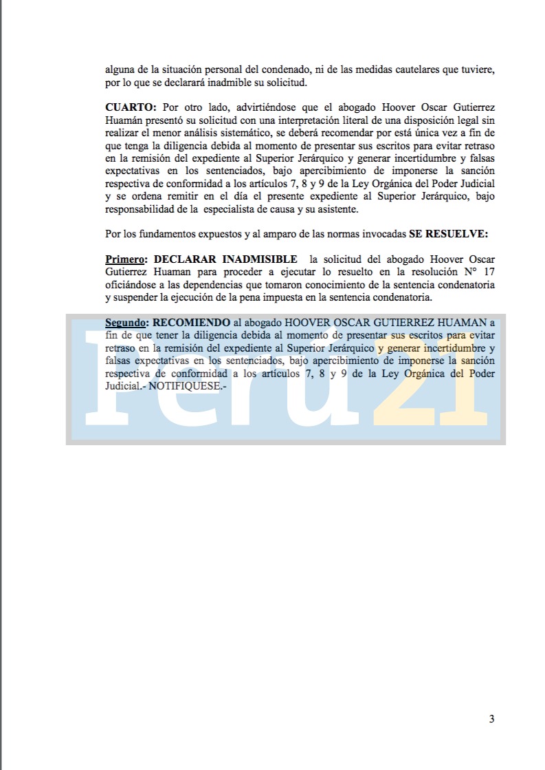 Resolución de la jueza Susan Carrera.