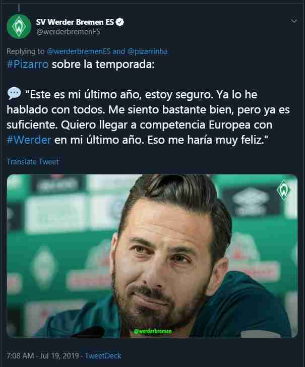 Claudio Pizarro anunció su retiro del fútbol. (Foto: Werder Bremen)