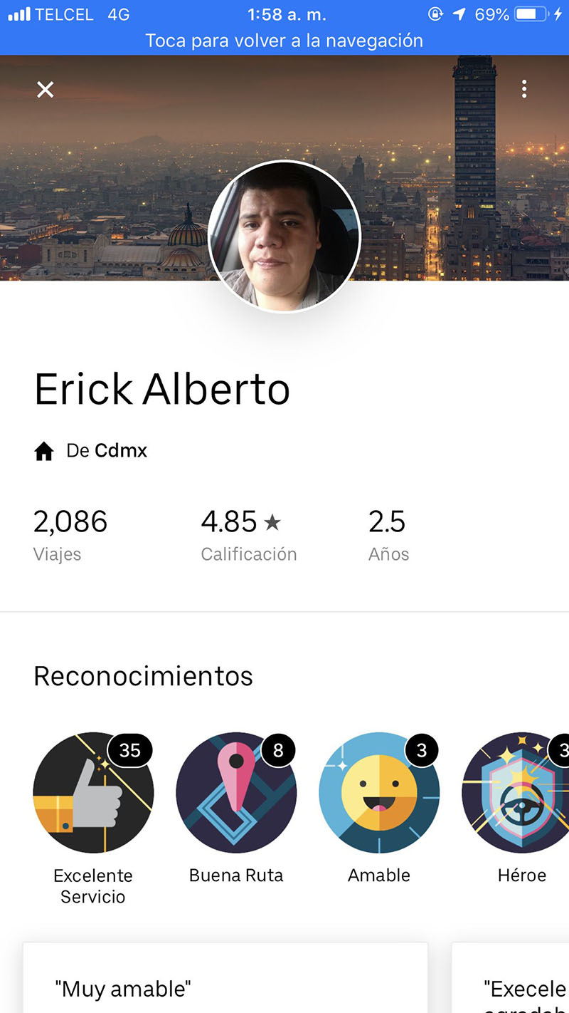 Brenda de la Mora compartió en Twitter la captura de pantalla del viaje Uber que solicitó. (Foto: Twitter)