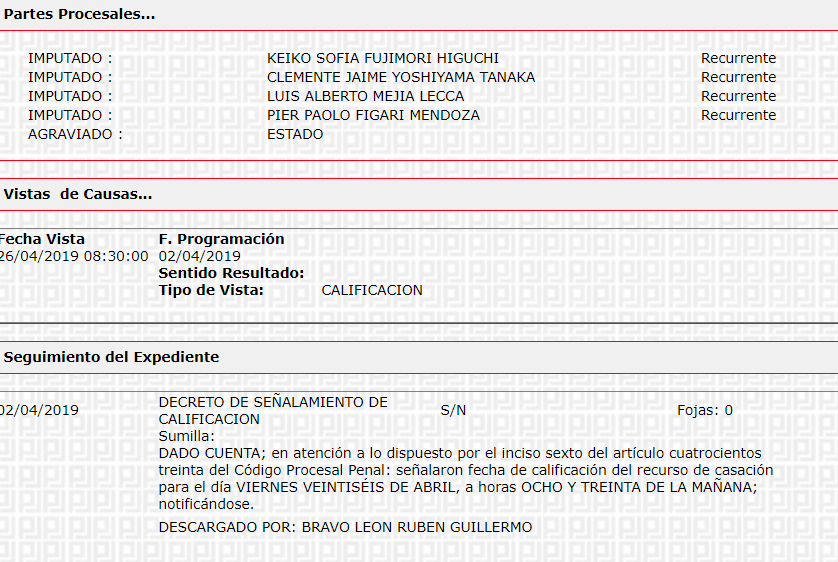 Reporte de expediente del Poder Judicial.
