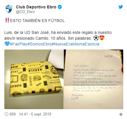La carta de un niño de 10 años que lesionó a un rival en un partido de fútbol.