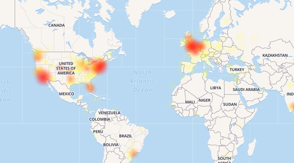 Caída en distintos países de Twitter. (DownDetector)