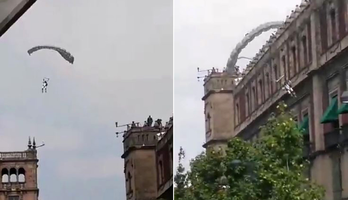 México: Paracaidista sufre dura caída durante desfile por la independencia | VIDEO