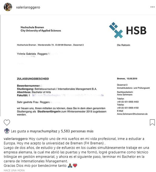 Valeria Roggero reaparece tras 'ampay' con misterioso joven y anuncia que estudiará en universidad alemana. (Instagram)