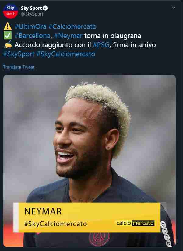 Así informó Sky SPorts la noticia