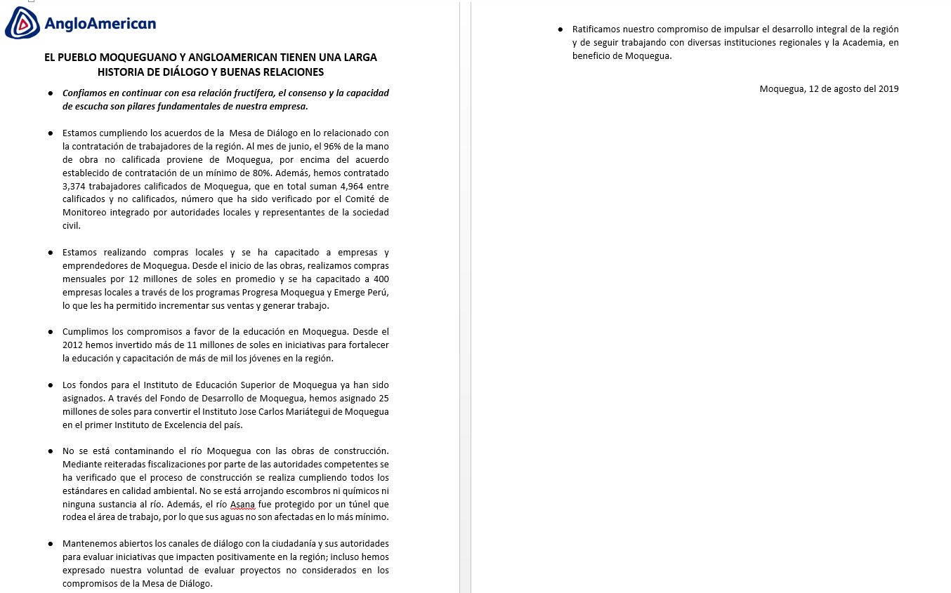 Comunicado de Anglo American.