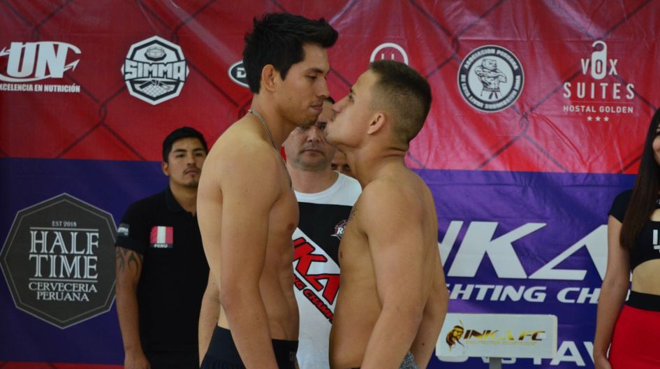 Jesús Pinedo vs Kaio Tavares en la pelea estelar del Inka FC 33. (Foto: Libia Sánchez)