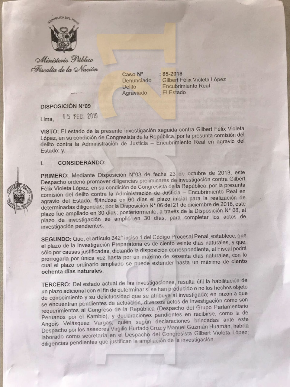Documento de ampliación de investigación a Gilbert Violeta,