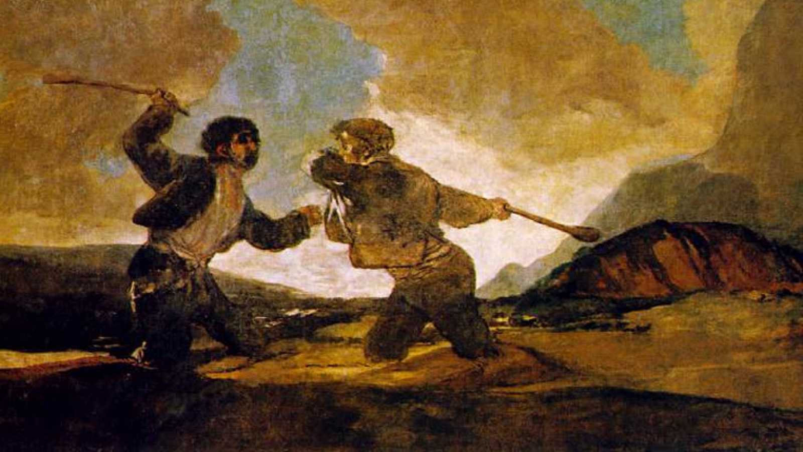 Para ilustrar su teoría, Vallaeys recurre a una pintura de Francisco de Goya en la que dos hombres pelean sobre arenas movedizas: "El problema en la economía mundial es que todos se fijan en los actos de la competencia, nadie se fija por los impactos, el hundimiento de todos. El impacto es resultado colectivo de los actos individuales. En el cuadro, los hombres no tienen la posibilidad de mirar abajo. Aquí los impactos son invisibles, mientras los actos resultan demasiado visibles. Sin una ética que mira los impactos, la bondad se queda ciega. La ética que acompaña la responsabilidad social organizacional mira hacia los impactos".
