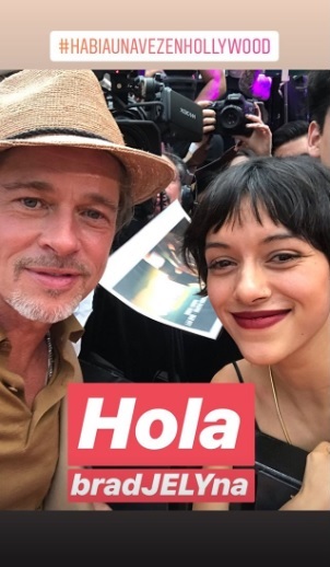 La actriz de teatro y cine conoció a la popular estrella de Hollywood en la premiere de 'Había una vez... en Hollywood'. (Foto: Difusión)