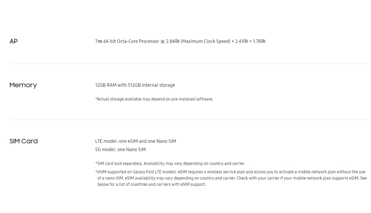 Samsung Galaxy Fold - Especificaciones 6 Samsung Galaxy Fold - Especificaciones 6