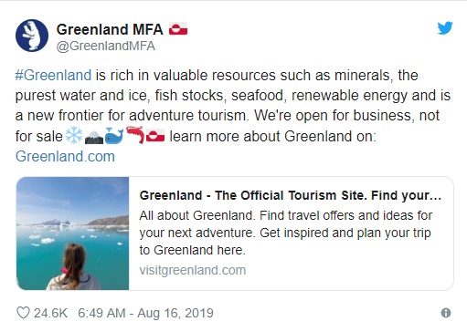 El gobierno local emitió un comunicado luego de que se conociera que Donald Trump quiere comprar la isla perteneciente a Dinamarca.