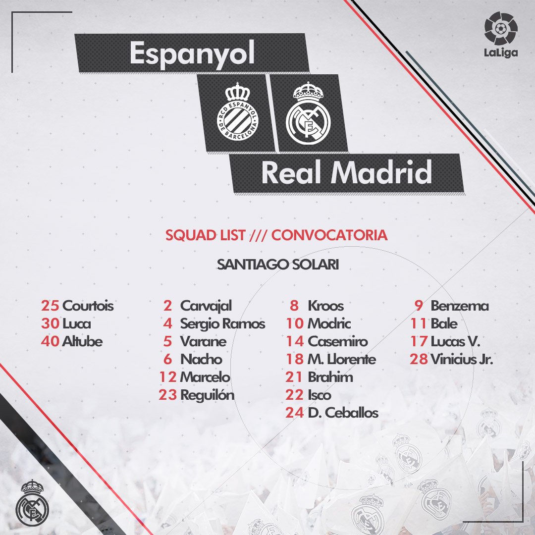 Lista de convocados de Real Madrid para juego ante Espanyol.