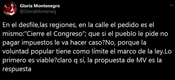 Gloria Montenegro escribió en Twitter.
