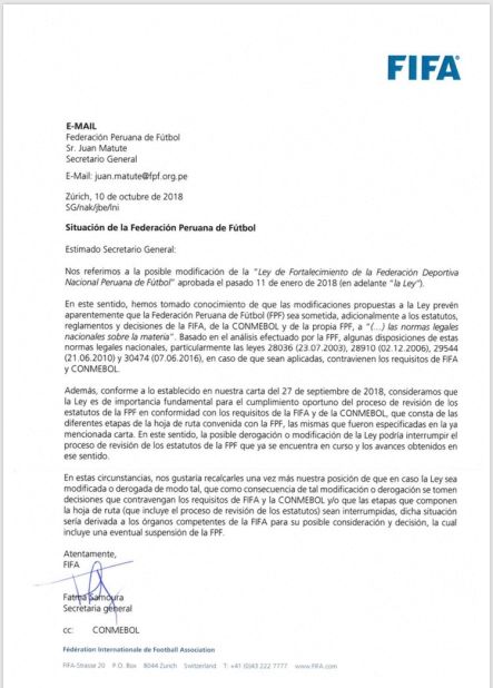 Carta de la FIFA.