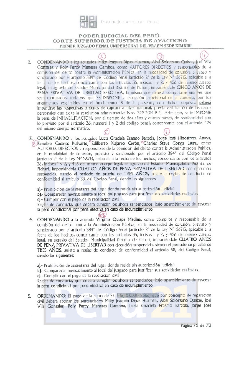 Sentencia del Poder Judicial contra Joaquín Dipas.