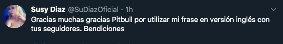Susy Díaz respondió a Pitbull. (Twitter)