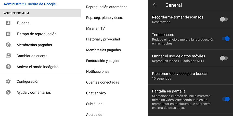 Para obtener el "modo oscuro" en la aplicación de YouTube deberás ingresar a Ajustes de tu cuenta de Gmail. (Foto: YouTube)